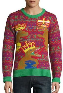 American Stitch Men's Three Kings Dinosaur Ugly Christmas Sweater Pullover SZ M